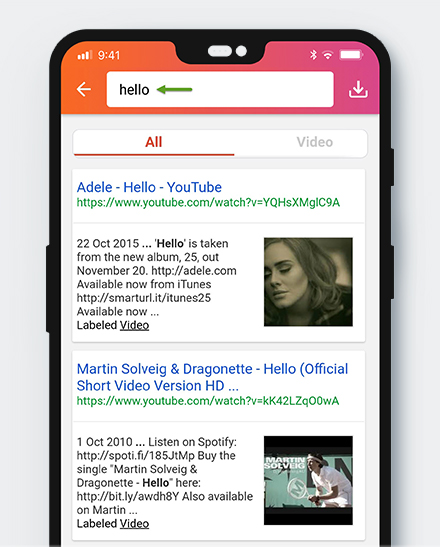search for videos on InsTube