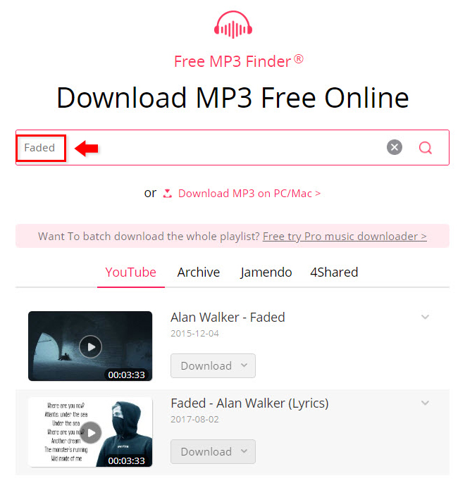 Search the Faded song