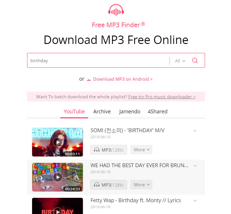 search for a birthday song