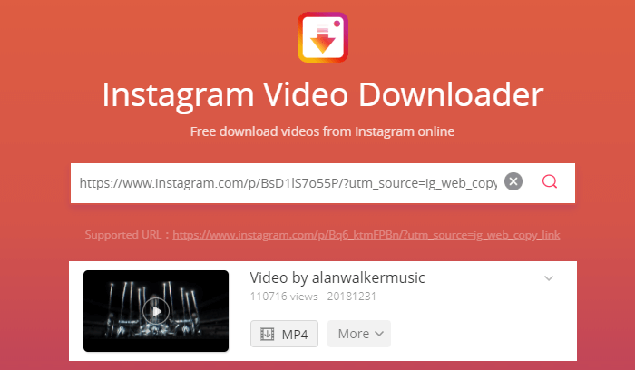Paste Instagram video link