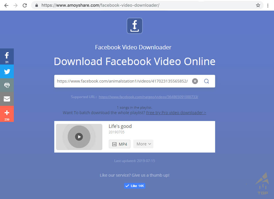 Paste video URL from Facebook