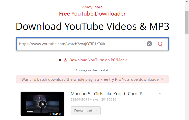 search for music on Free YouTube Downloader