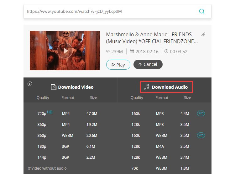 Convert YouTube video audio