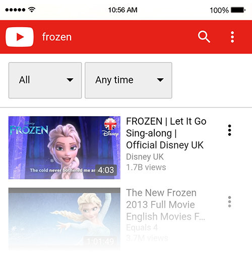 Frozen on YouTube
