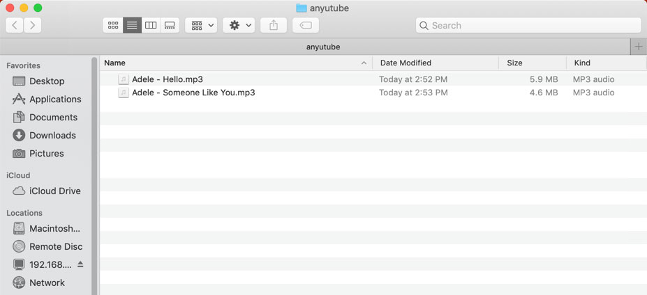AnyUTube saved folder
