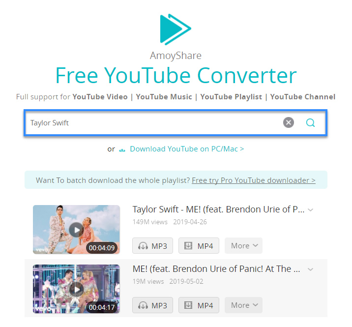 Search YouTube songs by keyword