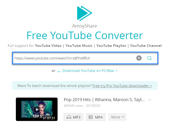 Search YouTube songs by URL