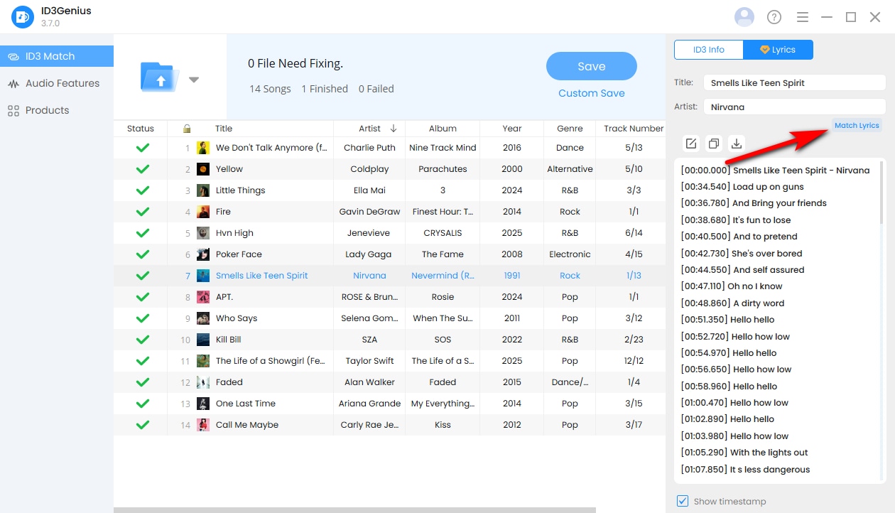 انقر على كلمات الأغنية