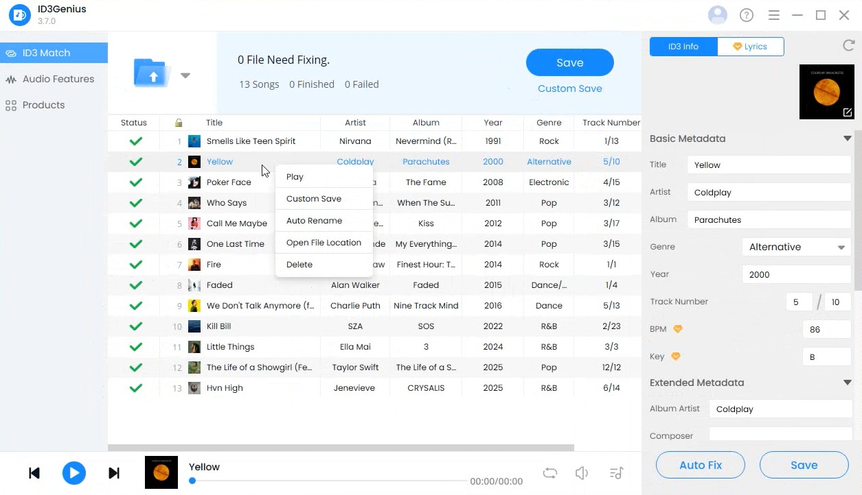 انقر بزر الماوس الأيمن على الأغنية لتشغيلها