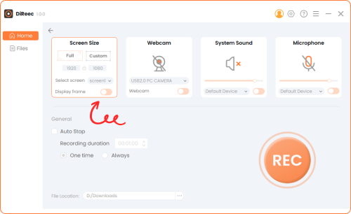 Select your desired recording mode