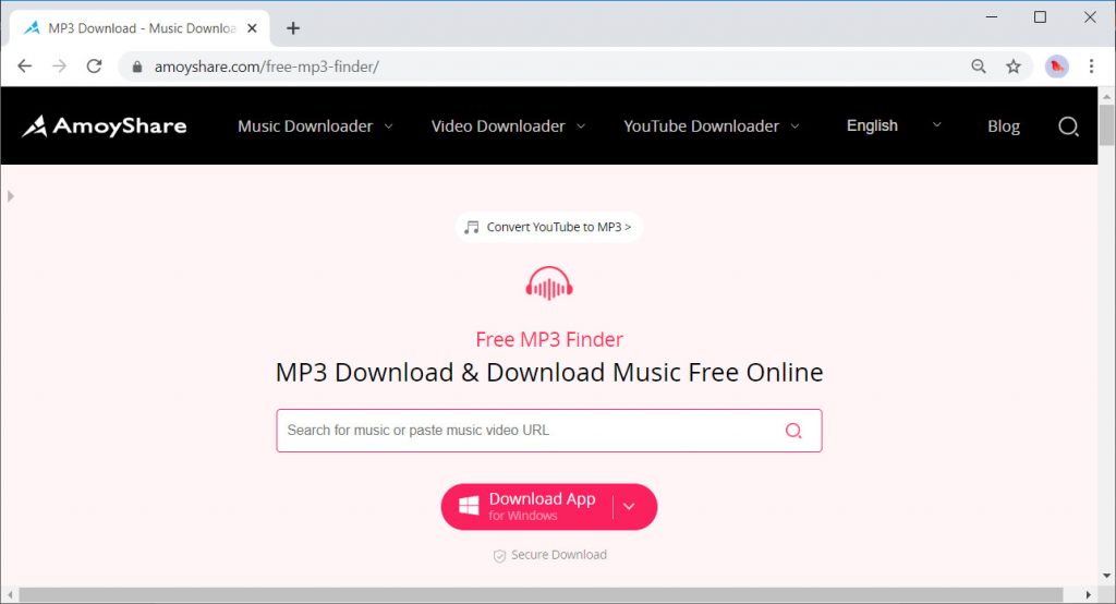 واجهة AmoyShare Free MP3 Finder