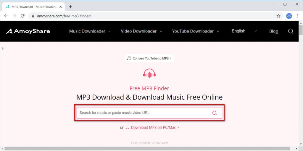 واجهة AmoyShare Free MP3 Finder