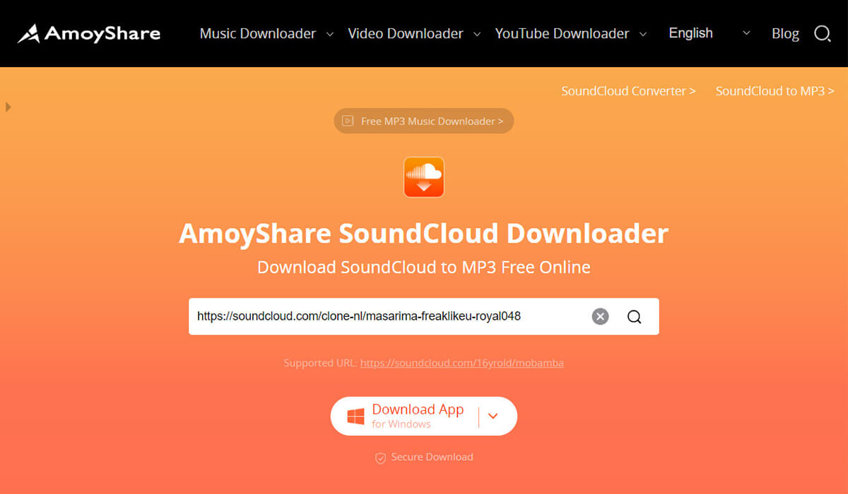 Paste link in SoundCloud downloader