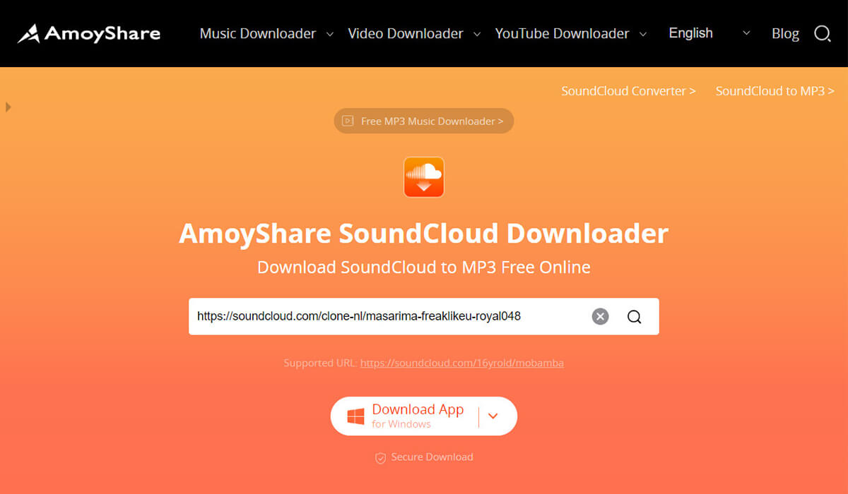 Colar link no SoundCloud downloader