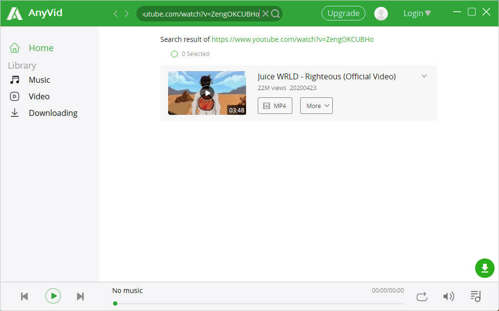 AnyVidにビデオリンクを貼り付けます