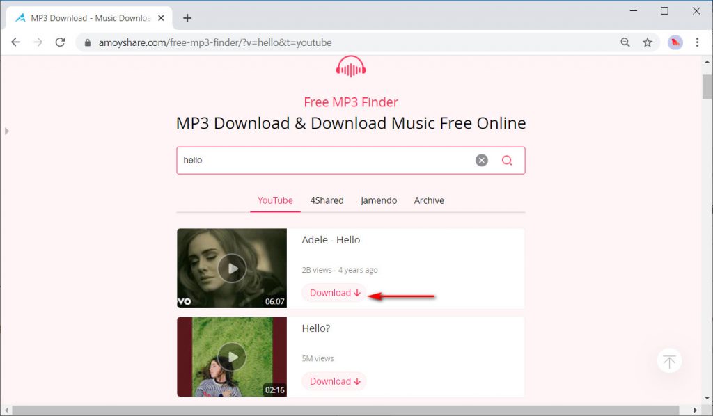 معاينة الموسيقى AmoyShare Free MP3 Finder