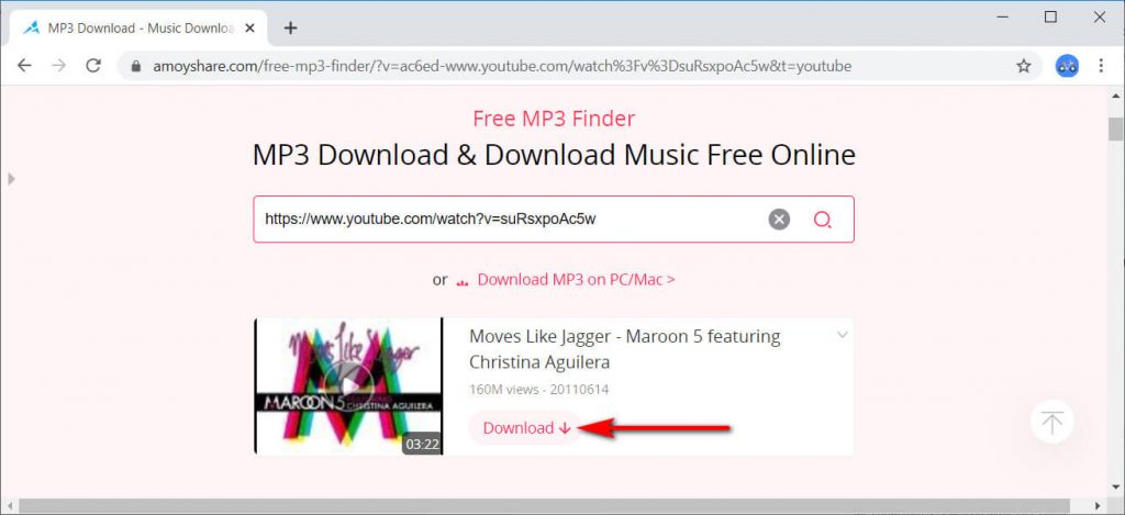 AmoyShare Free MP3 Finder music search results