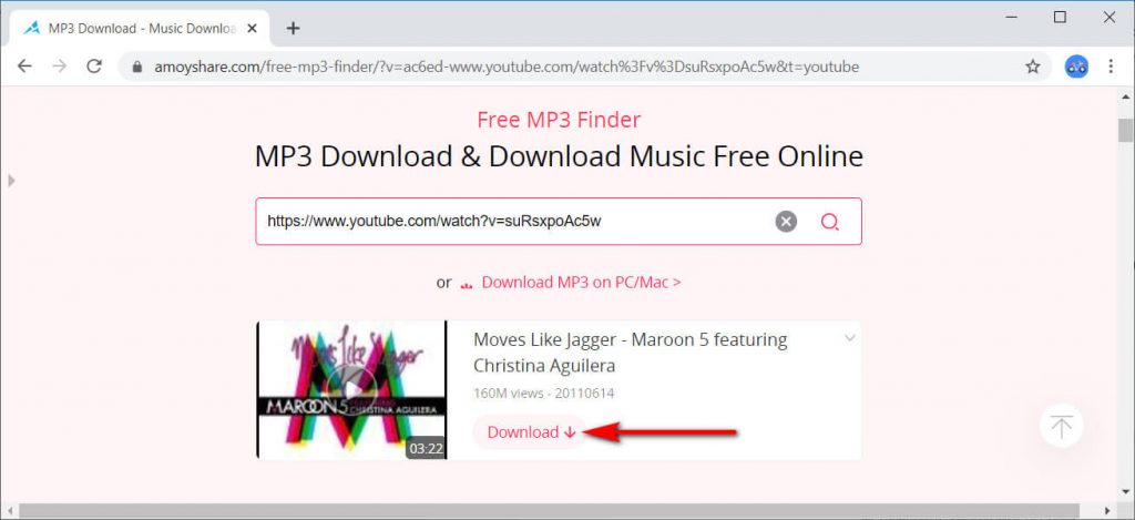 AmoyShare Free MP3 Finder Résultats de la recherche de musique