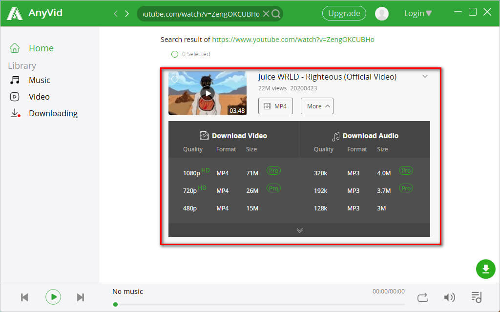 Converter link para MP4 em AnyVid