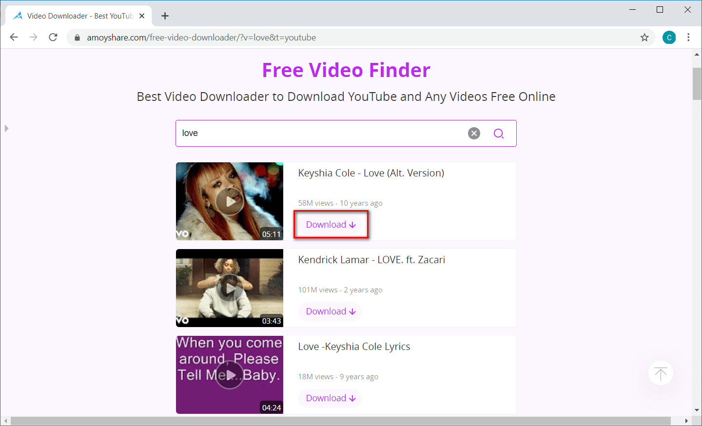 AmoyShare Free Video Finder Videovorschau