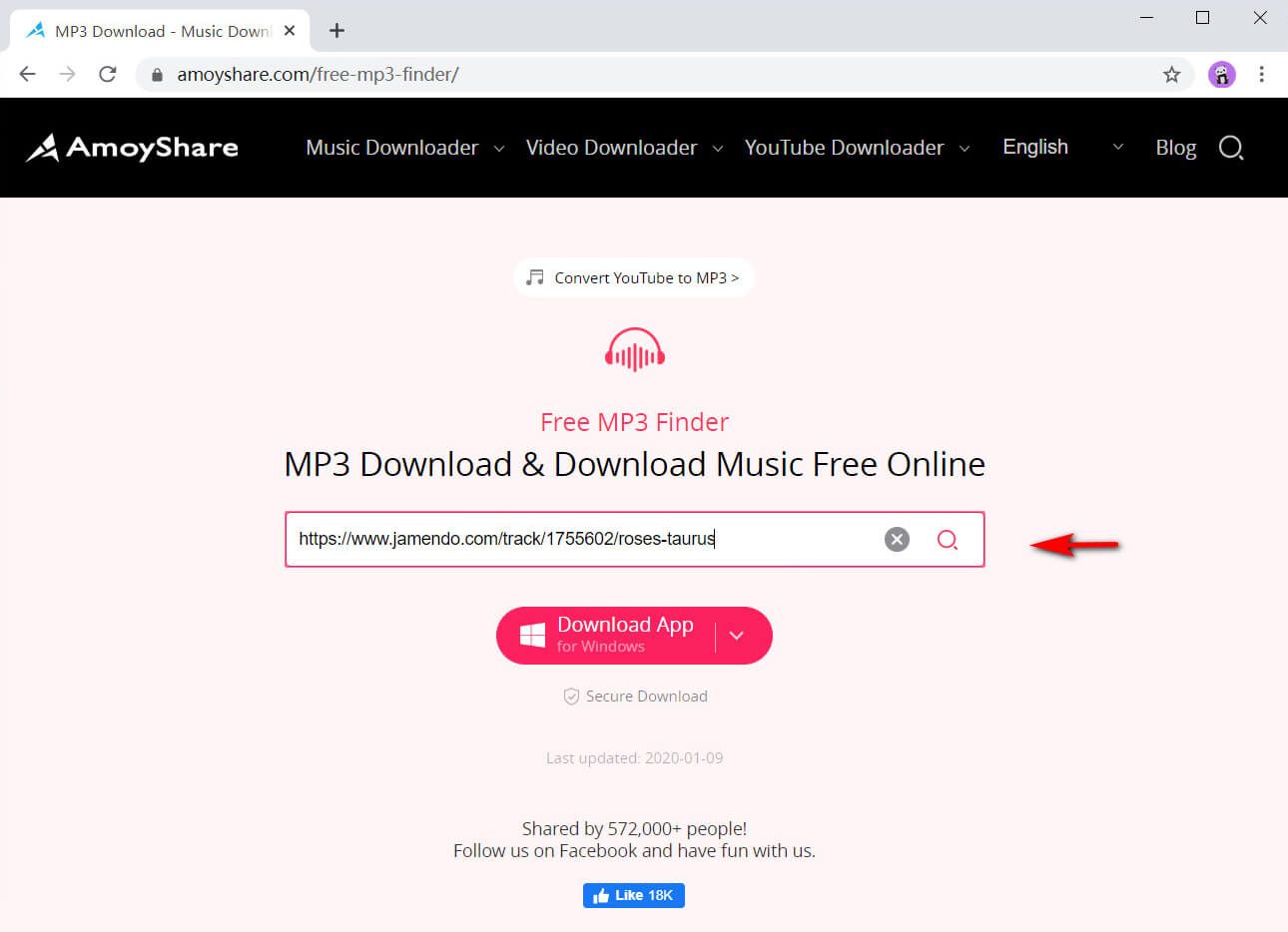 Incolla l'URL musicale di Jamendo