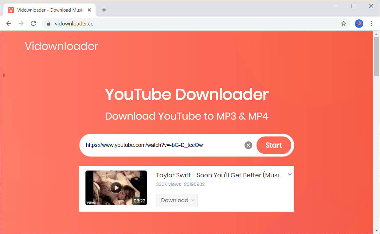 Búsqueda de URL de video de Vidownloader