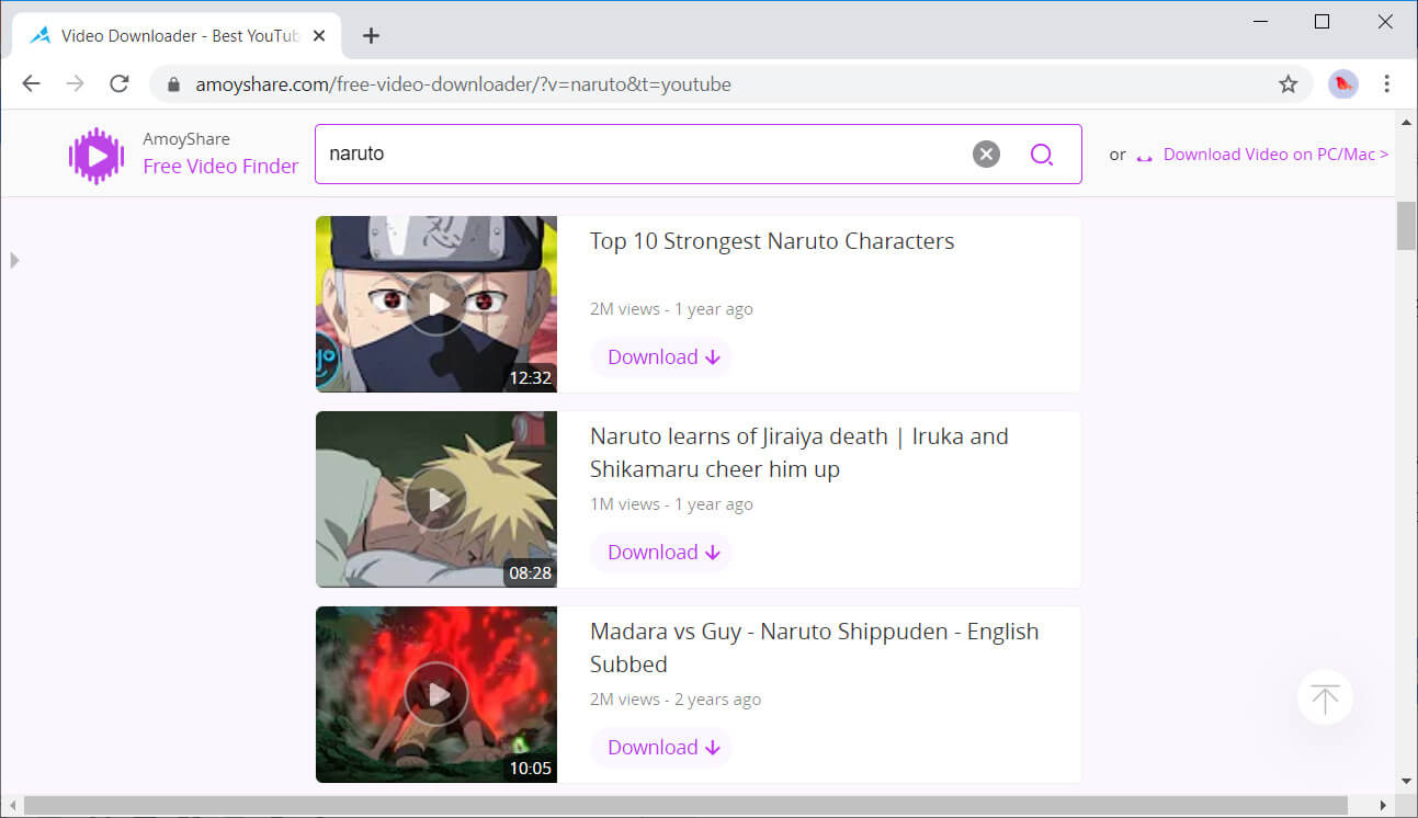 Amoyshare Online Downloader Anime Browsing