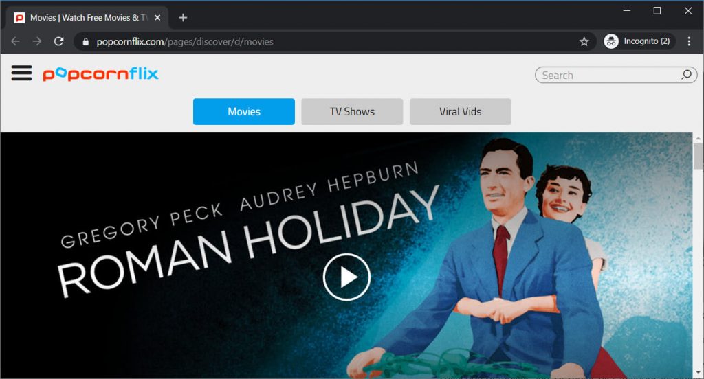 Popcornflix homepage