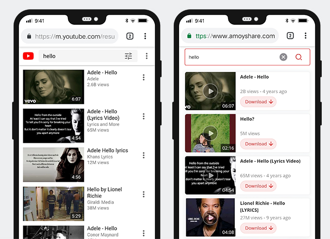 Suchergebnisse auf YouTube & AmoyShare YouTube Downloader