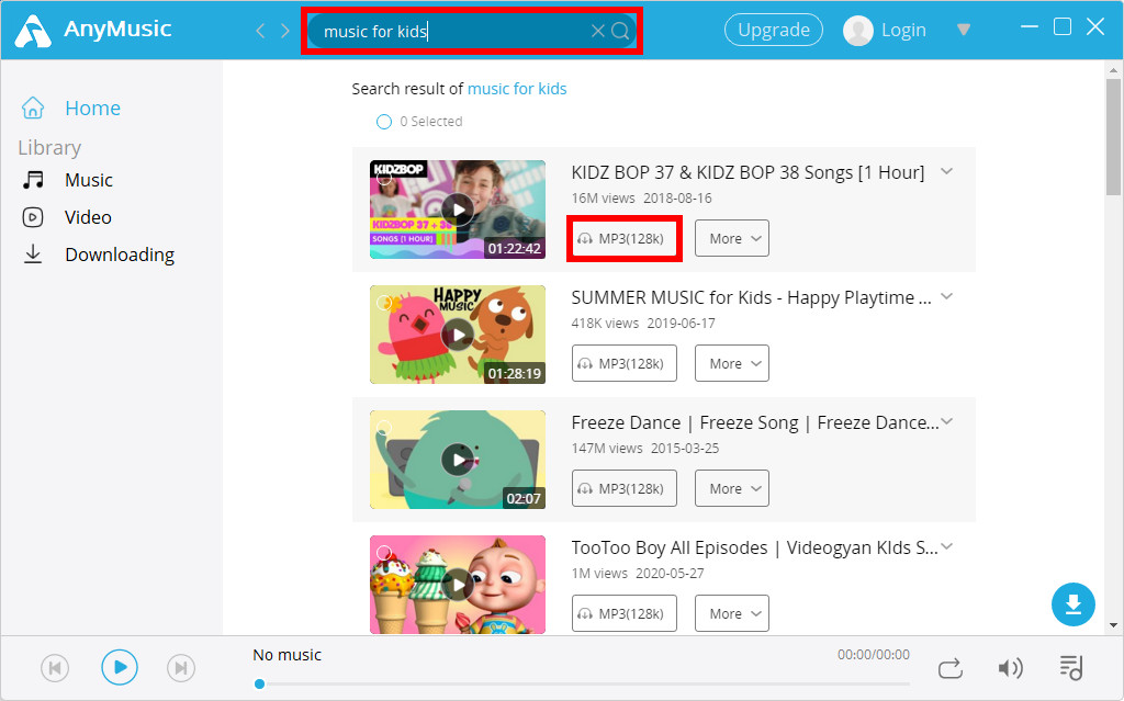 Download di musica per bambini AnyMusic