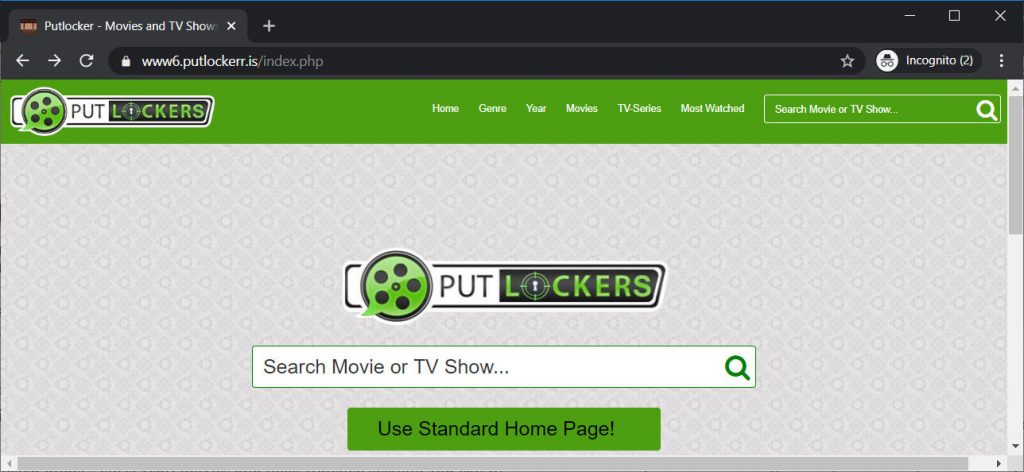 Página de inicio de Putlocker