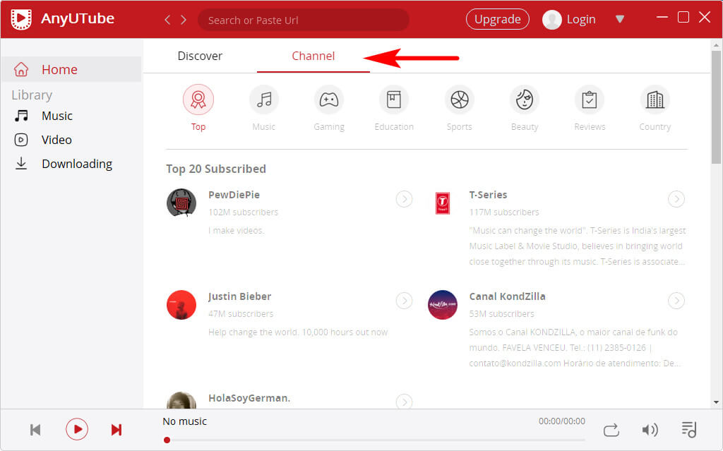 Canale YouTube su AnyUTube