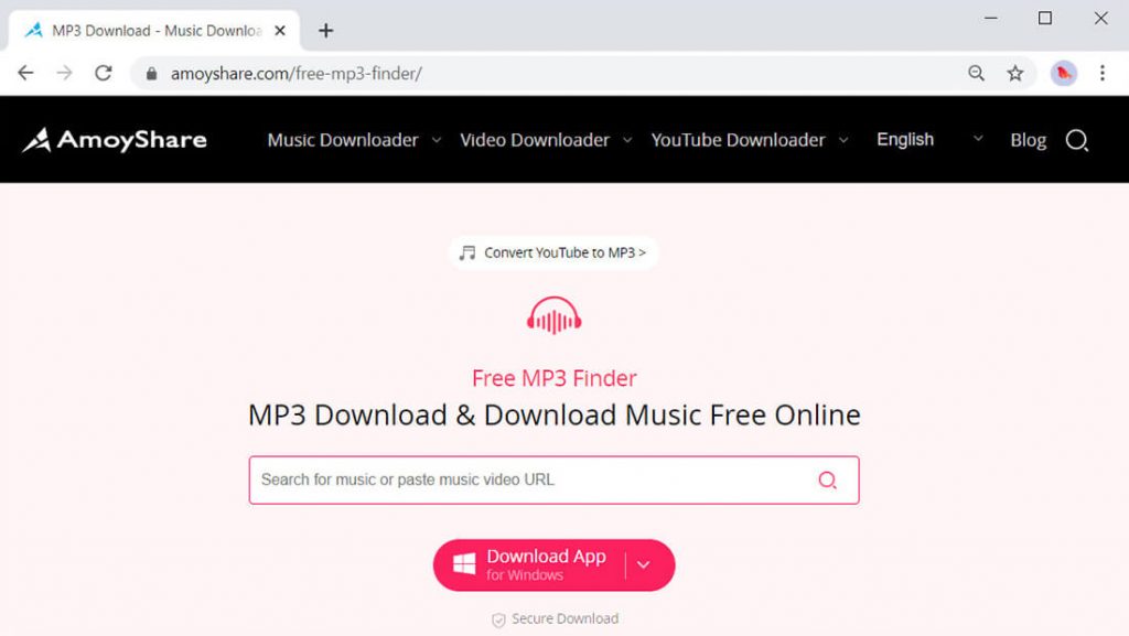 واجهة AmoyShare Free MP3 Finder