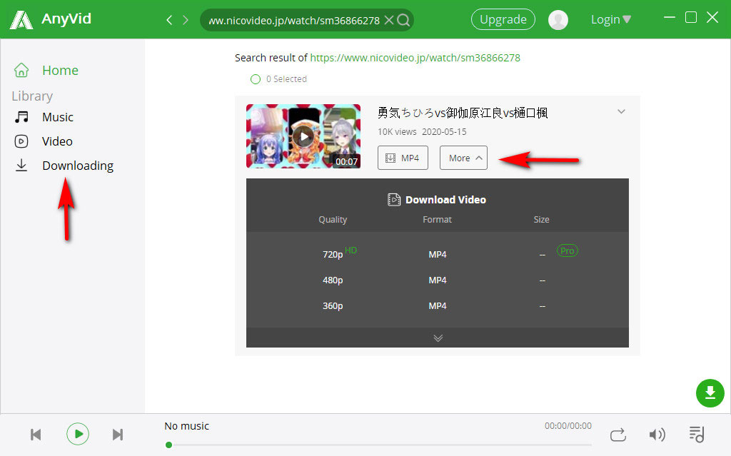 เลือกวิดีโอ Niconico เพื่อดาวน์โหลด