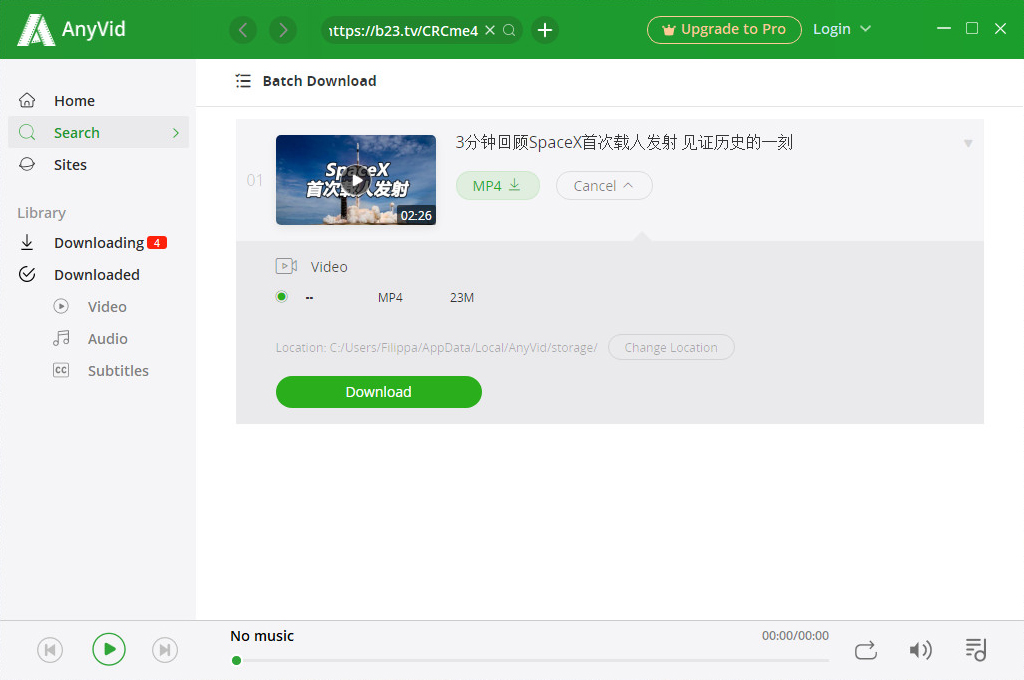 Download Bilibili video with AnyVid