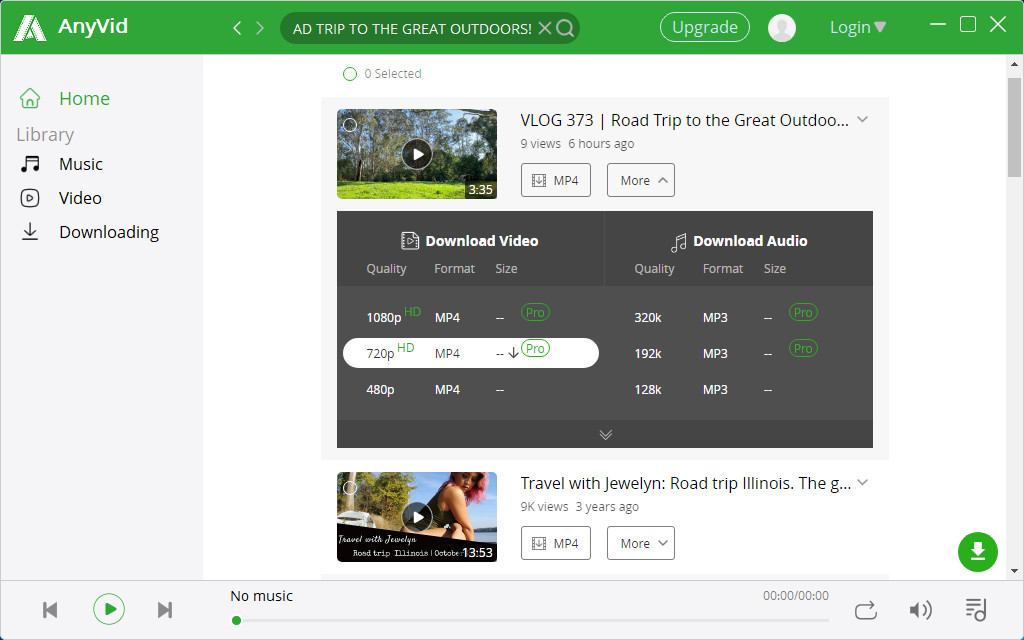 Select video format and start downloading
