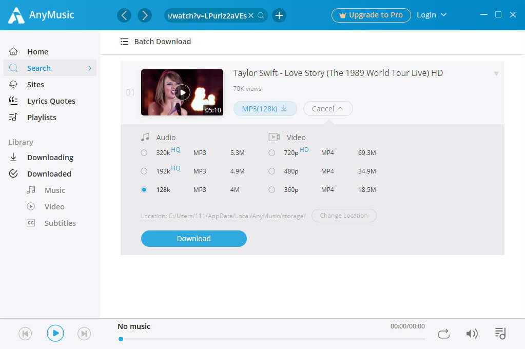 AnyMusic: link YouTube per il download di mp3