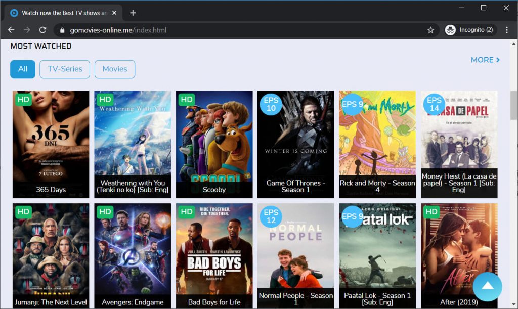 GoMovies interface