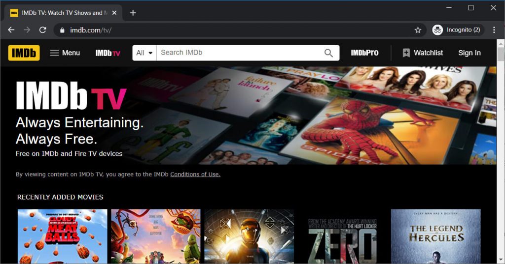 IMDb TV interface