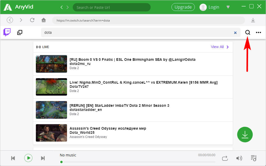 AnyVid Twitch поиск игрового видео