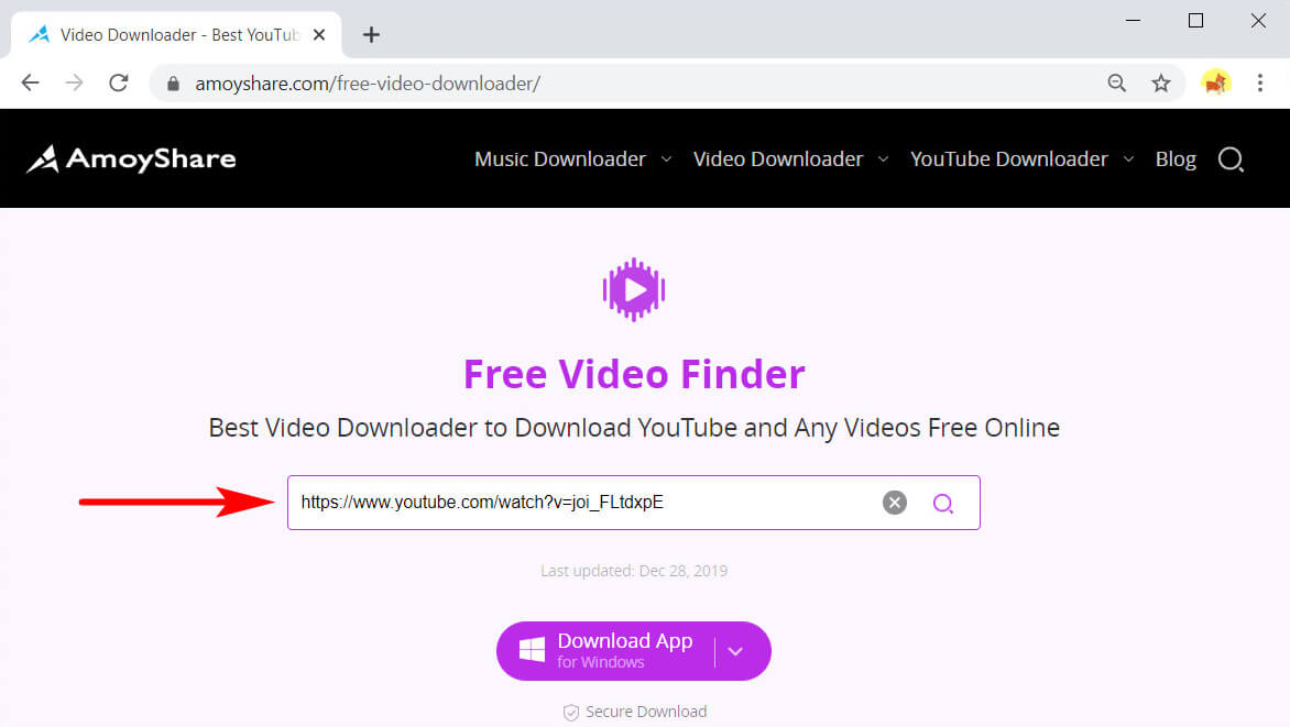 Enlace de paset en AmoyShare Free Video Finder