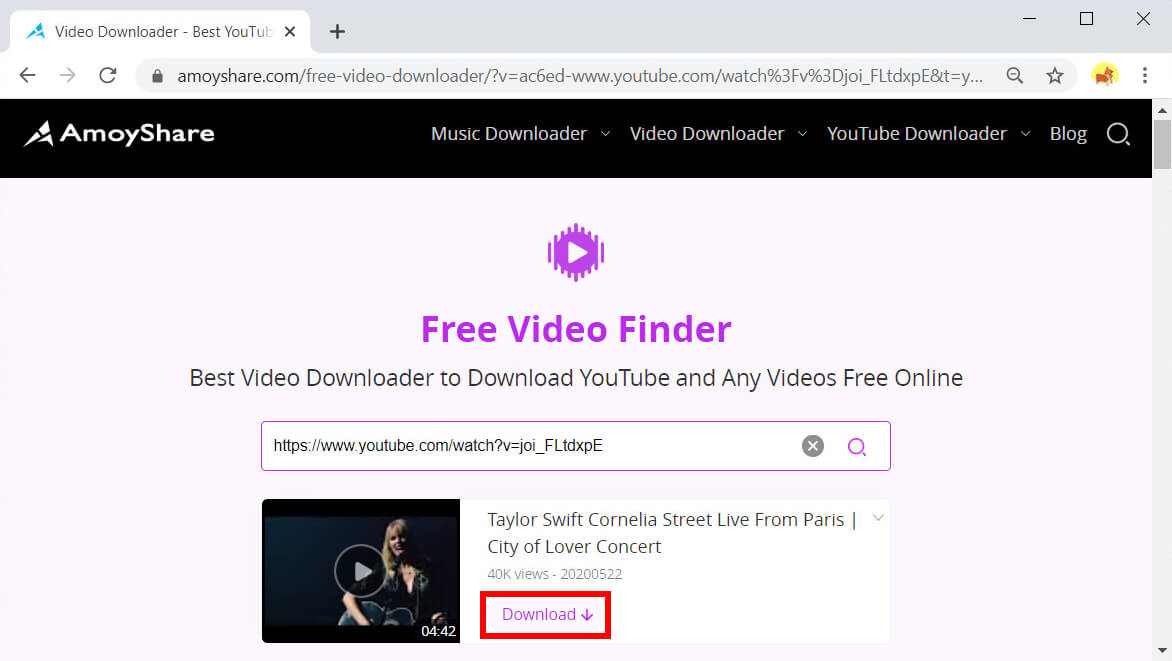 AmoyShare Free Video Finderでビデオをダウンロードする