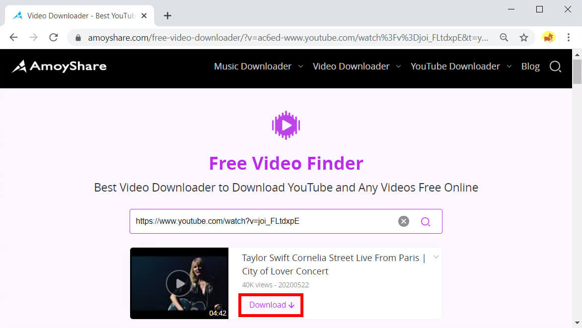 Faça o download de vídeo no AmoyShare Free Video Finder