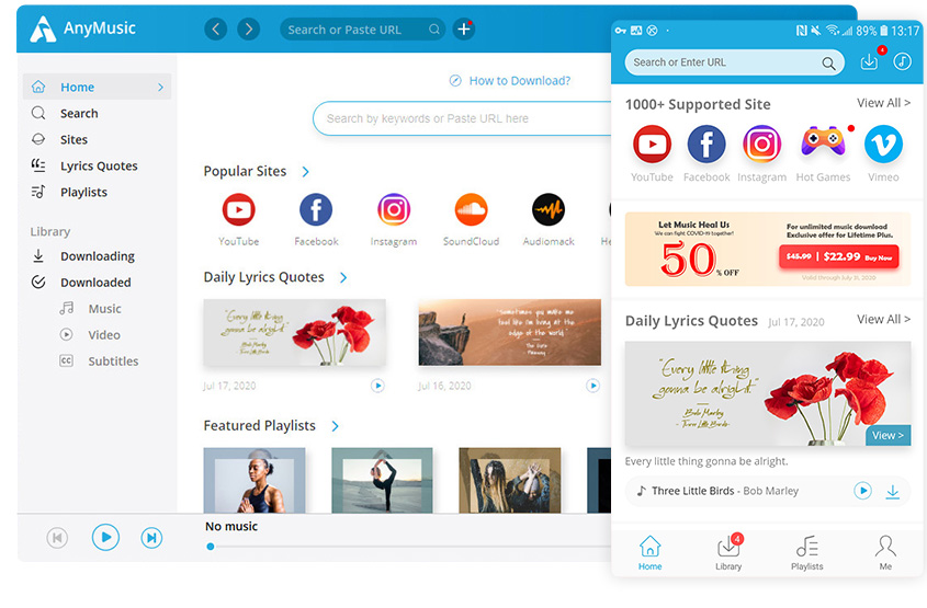 01 AnyMusic รองรับการดาวน์โหลดวิดีโอบน Android, Windows และ Mac
