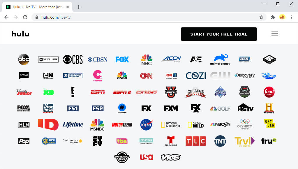 Algunos canales en Hulu Live TV