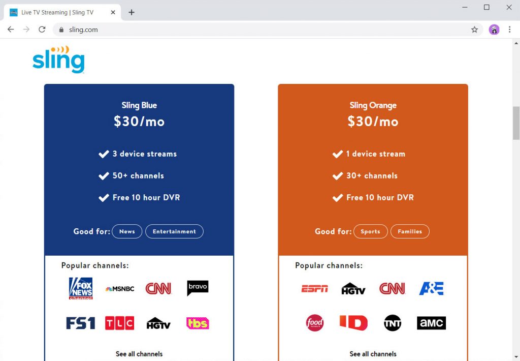 Pacotes diferentes do Sling