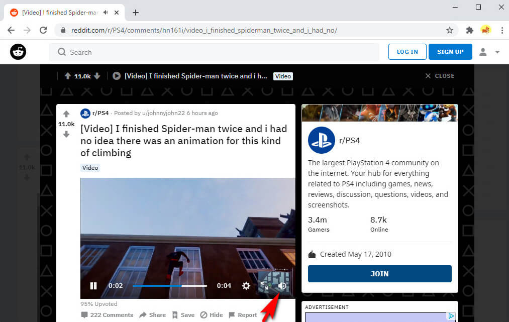 Suchen Sie das Trompetensymbol rechts unten im Video
