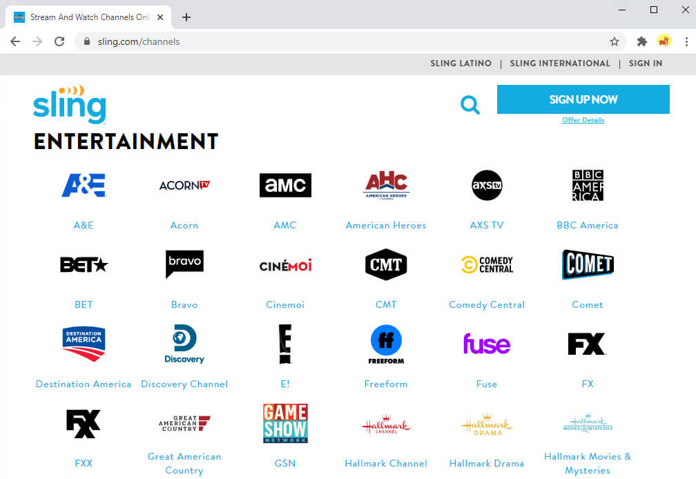 Some channels on Sling