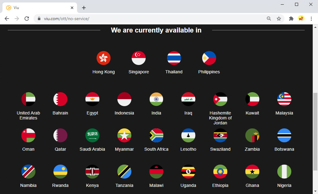 Viu está disponível em Hong Kong, Oriente Médio, África e outros países