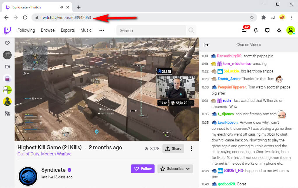 انسخ رابطًا من Twitch